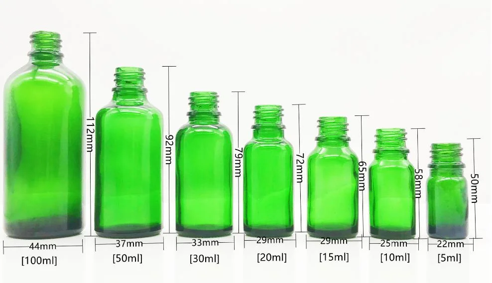 Green Essential Oil Bottle Vial Glass Bottles for Medical and Cosmetic